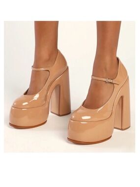 Patent Platform Mary Jane Pumps in Nude